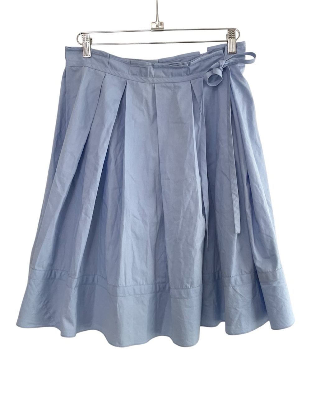 Vintage 90s DKNY 100% Cotton Powder Blue Pleated Wrap Midi Skirt Size 6